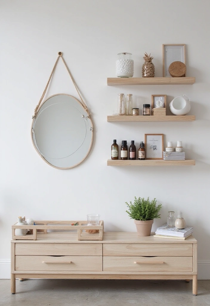 25 Dressing Table with Storage Ideas That Look Elegant 1 25 Dressing Table with Storage Ideas That Look Elegant - 1. Floating Shelves with Integrated Mirror