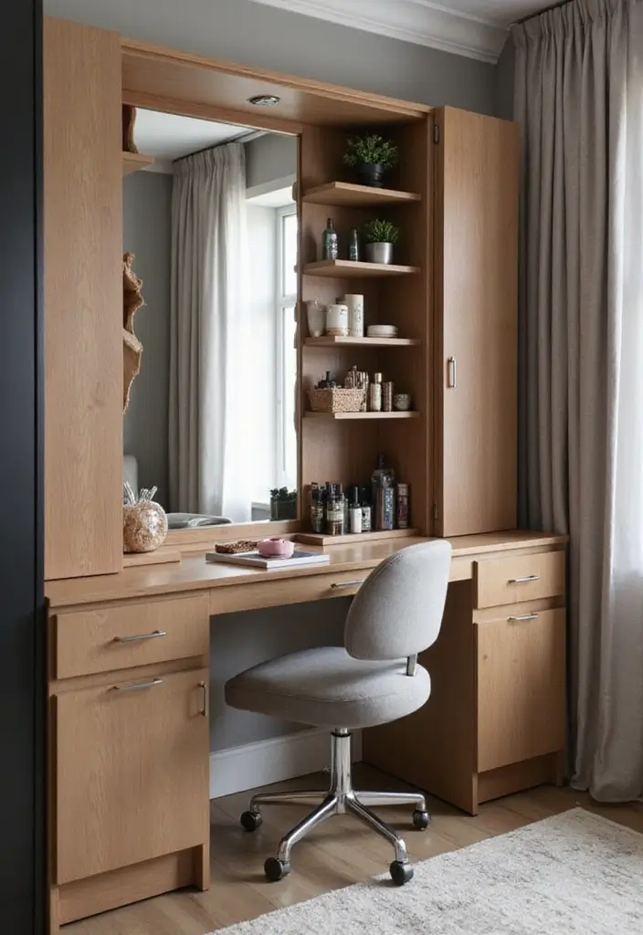 25 Dressing Table with Storage Ideas That Look Elegant 11 25 Dressing Table with Storage Ideas That Look Elegant - 11. Hidden Compartment Vanity