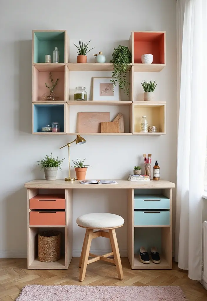 25 Dressing Table with Storage Ideas That Look Elegant 16 25 Dressing Table with Storage Ideas That Look Elegant - 16. Chic Cube Storage Vanity