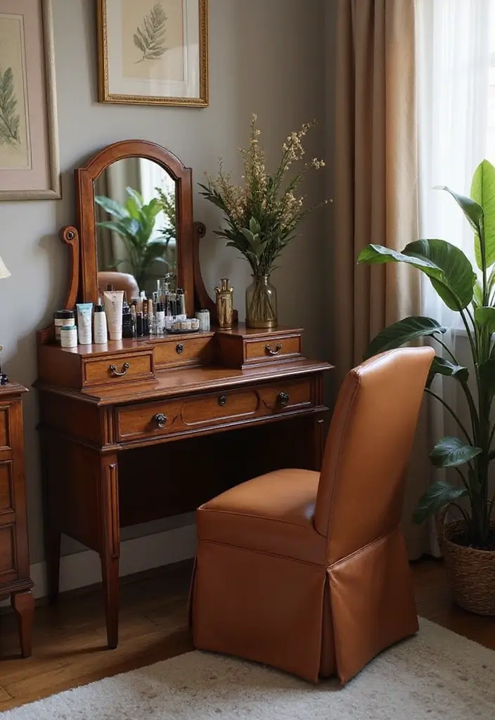 25 Dressing Table with Storage Ideas That Look Elegant 17 25 Dressing Table with Storage Ideas That Look Elegant - 17. Luxurious Leather Upholstered Vanity
