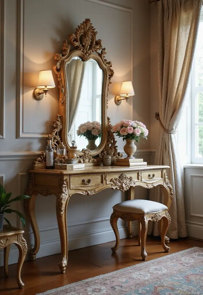 25 Dressing Table with Storage Ideas That Look Elegant 23 25 Dressing Table with Storage Ideas That Look Elegant - 23. Elegant Boudoir Dressing Table