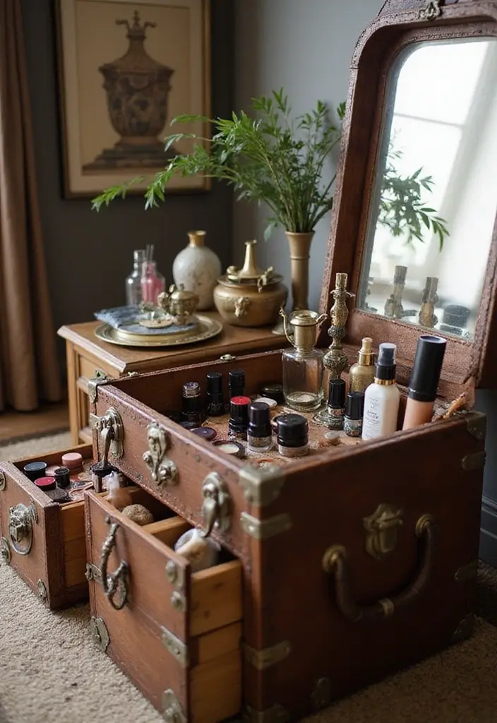 25 Dressing Table with Storage Ideas That Look Elegant 3 25 Dressing Table with Storage Ideas That Look Elegant - 3. Vintage Trunk Vanity