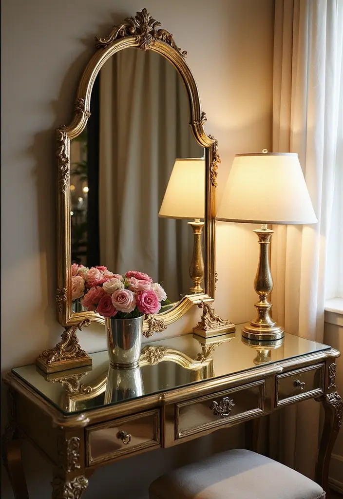 25 Dressing Table with Storage Ideas That Look Elegant 5 25 Dressing Table with Storage Ideas That Look Elegant - 5. Mirrored Dressing Table with Storage