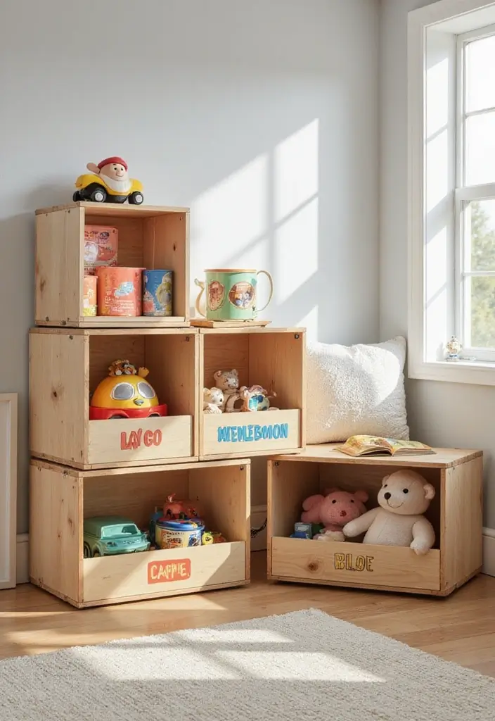 25 Playroom Storage Ideas to Keep Toys Organized - 1. Wooden Crates as Playtime Storage