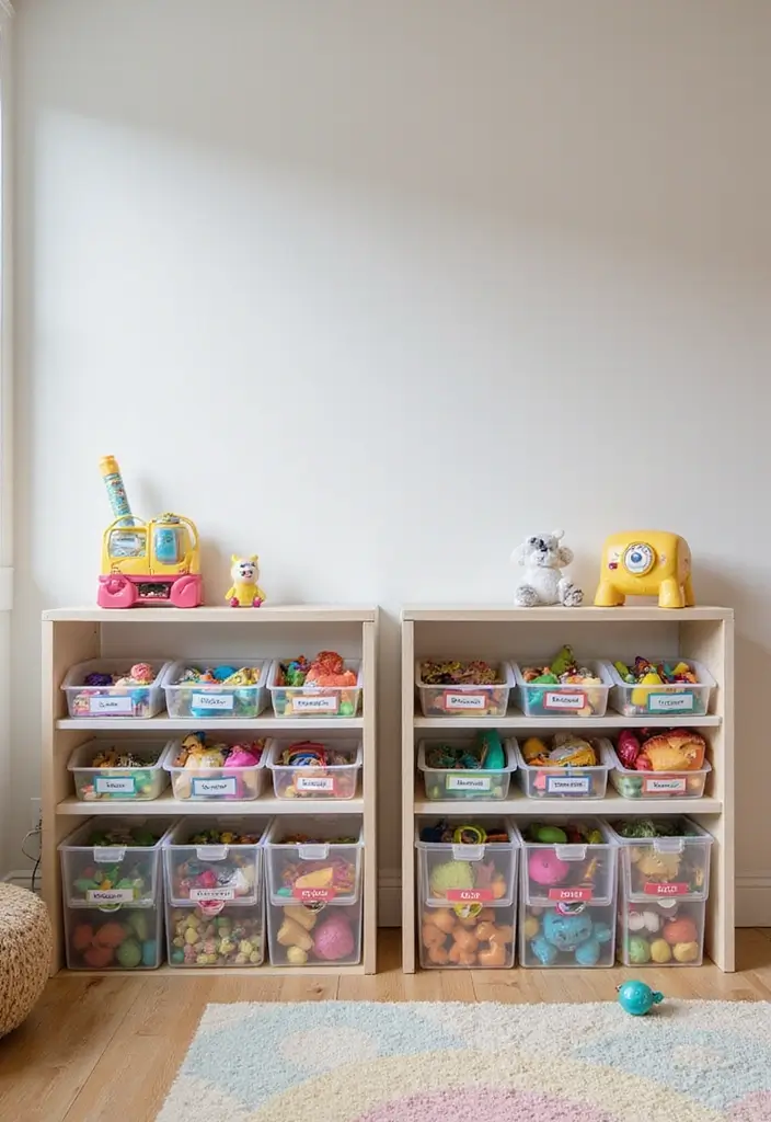 25 Playroom Storage Ideas to Keep Toys Organized - 10. Clear Bins for Easy Visibility