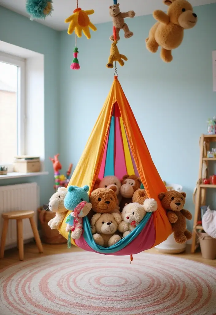 25 Playroom Storage Ideas to Keep Toys Organized - 7. Toy Hammocks for an Eye-catching Display
