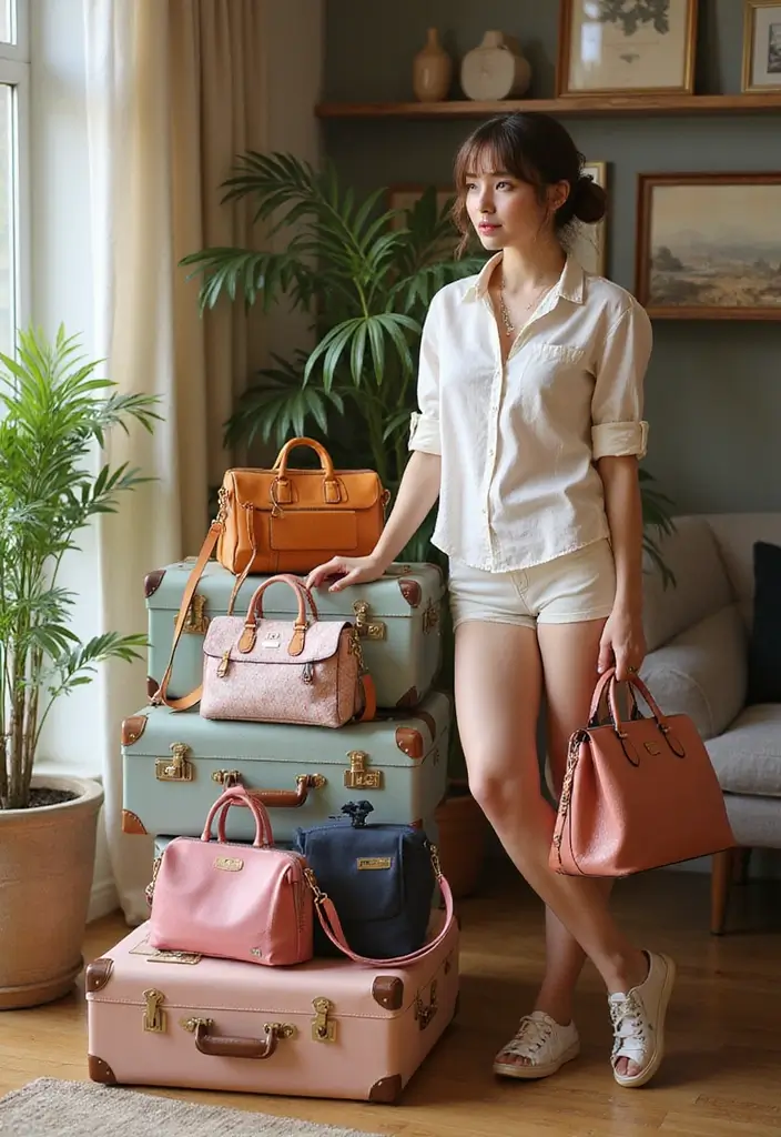 25 Purse Storage Ideas Every Fashion Lover Needs - 10. Decorative Suitcases