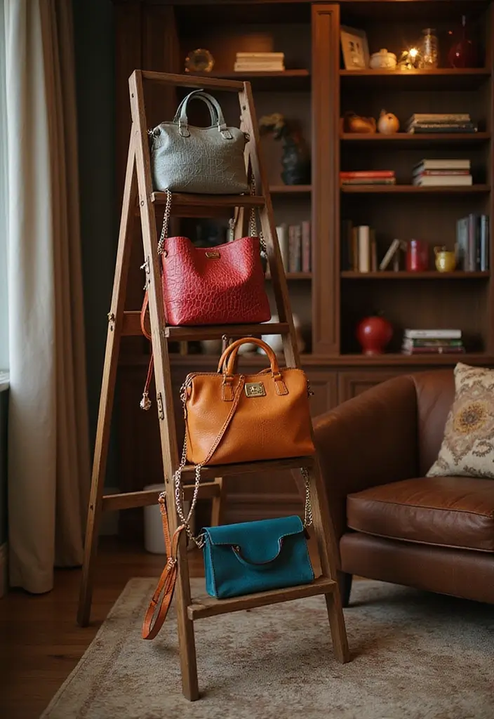 25 Purse Storage Ideas Every Fashion Lover Needs - 25. A Purse Ladder