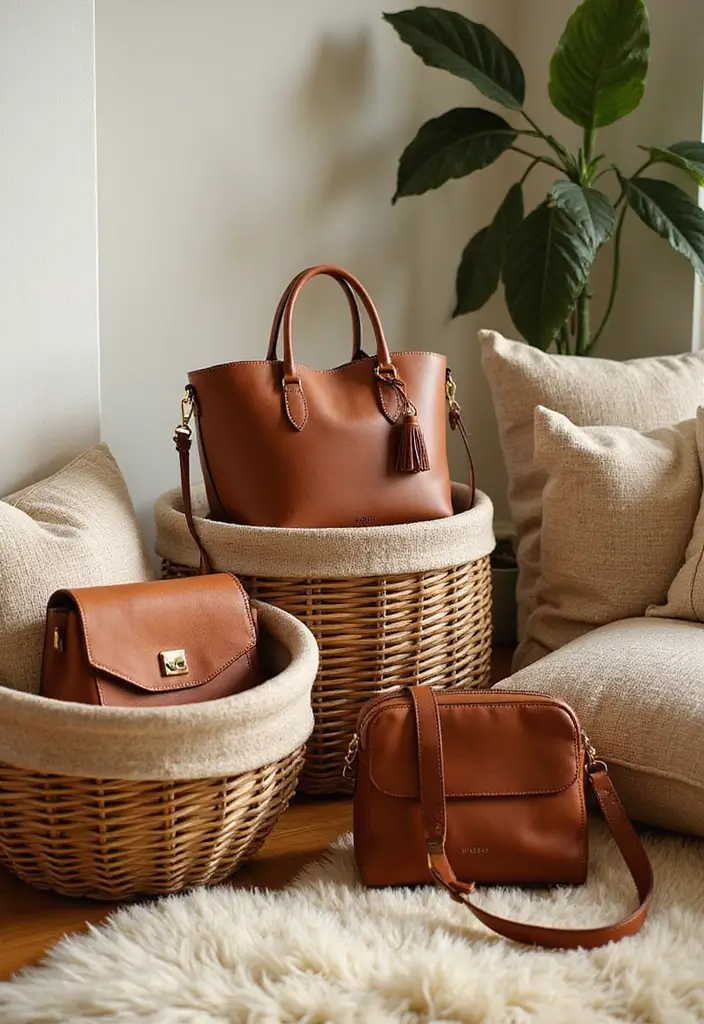 25 Purse Storage Ideas Every Fashion Lover Needs - 7. Basket Storage