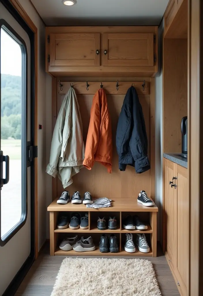 25 RV Storage Ideas That Make Traveling Easier - 13. Clutter-Free Entryway Solutions