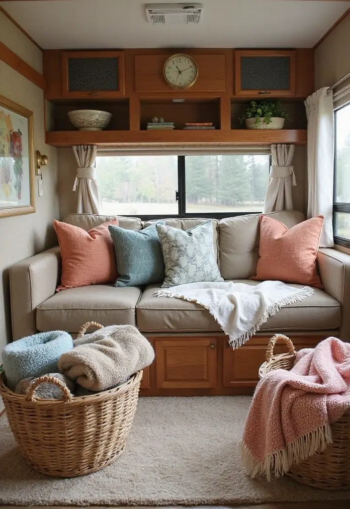 25 RV Storage Ideas That Make Traveling Easier - 18. Smart Use of Throws and Blankets