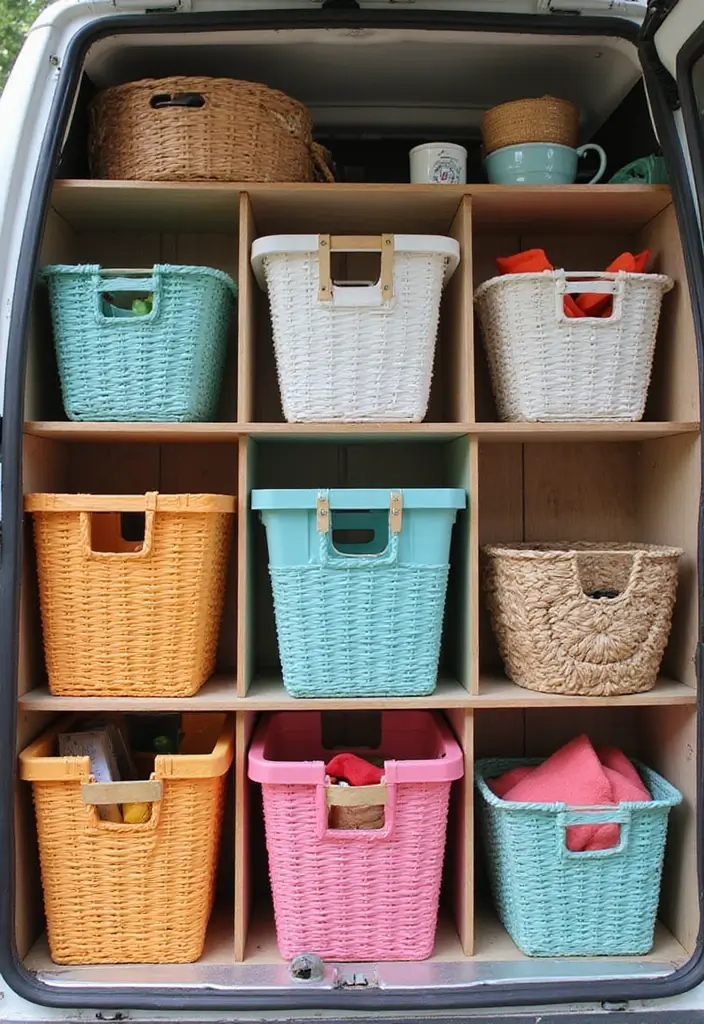 25 RV Storage Ideas That Make Traveling Easier - 4. Use of Baskets and Bins