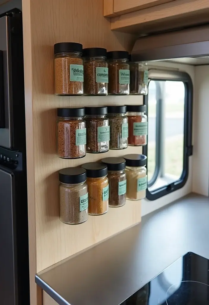 25 RV Storage Ideas That Make Traveling Easier - 6. Magnetic Spice Containers