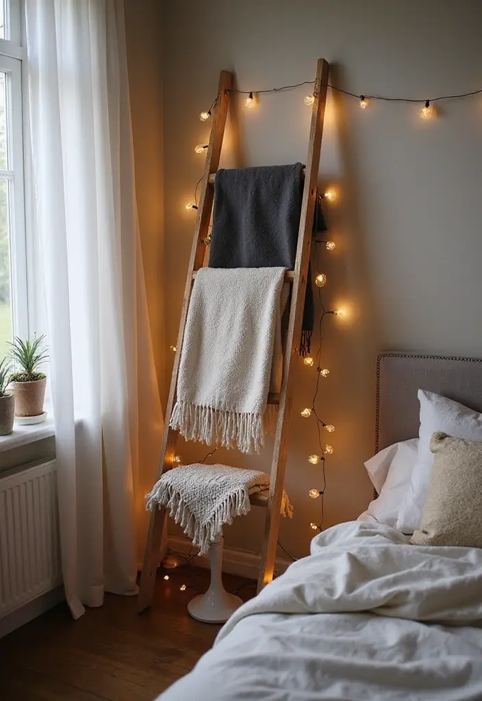 25 Small Bedroom Organization Ideas That Feel Spacious - 17. Ladders for Décor and Function