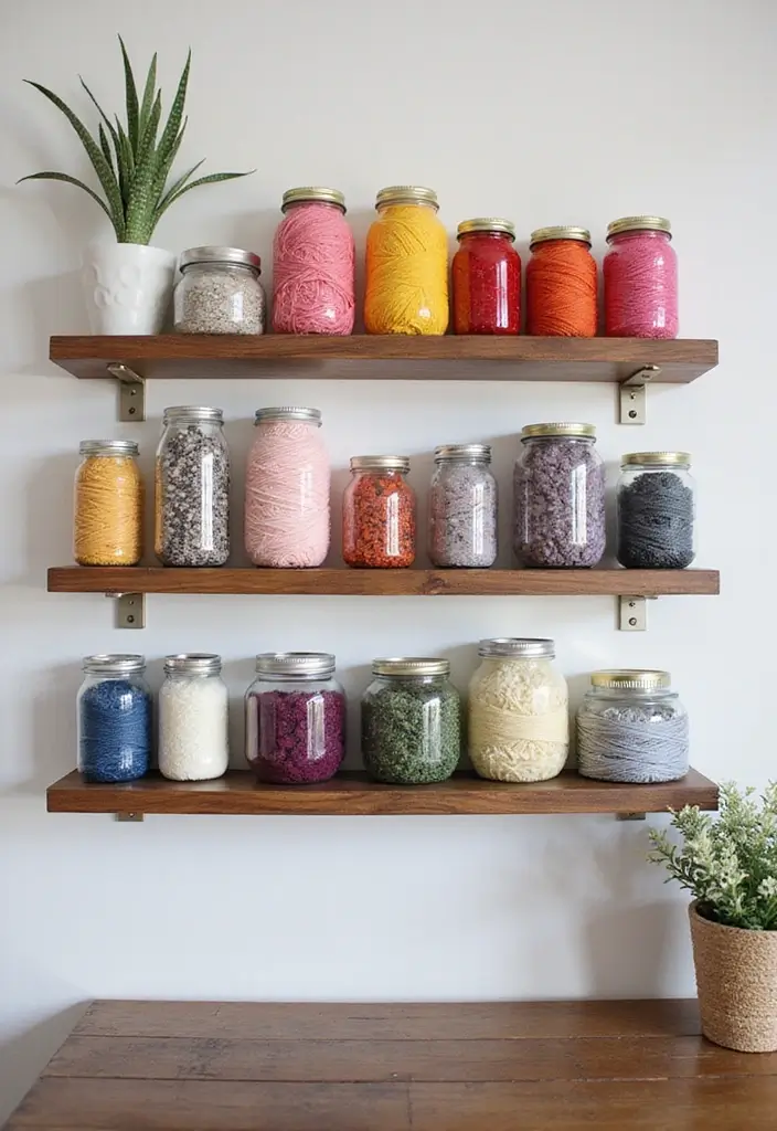 25 Yarn Storage Ideas for Craft Lovers - 13. Floating Shelves
