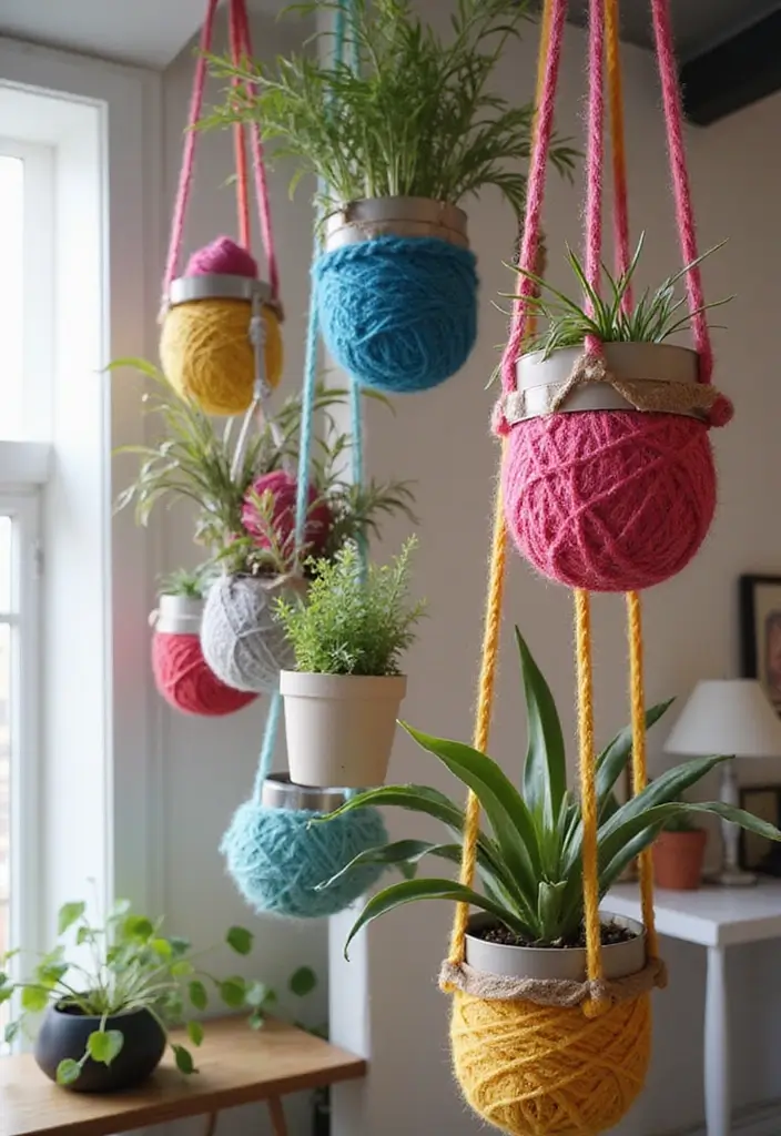 25 Yarn Storage Ideas for Craft Lovers - 19. Hanging Planters