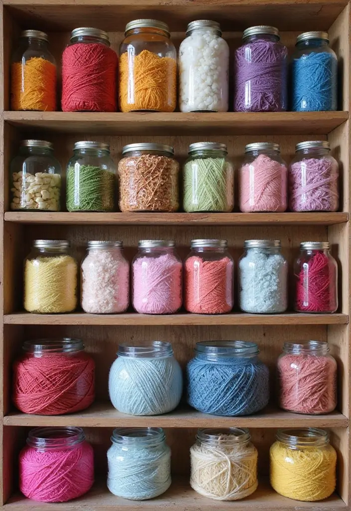 25 Yarn Storage Ideas for Craft Lovers - 2. Glass Jars for Vibrant Visibility