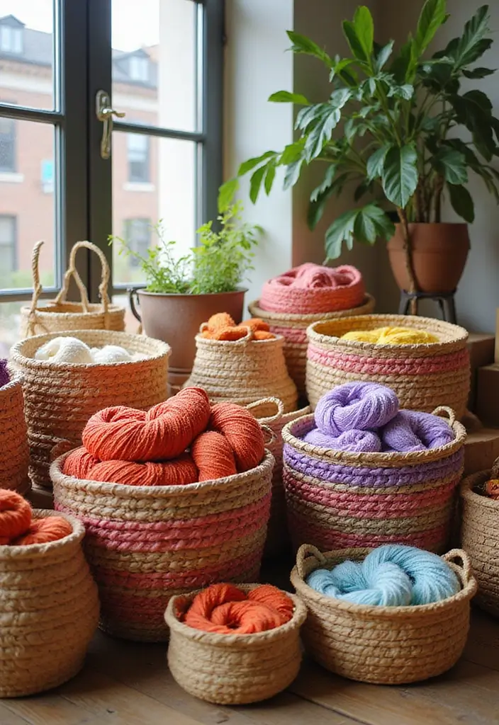 25 Yarn Storage Ideas for Craft Lovers - 4. Colorful Baskets