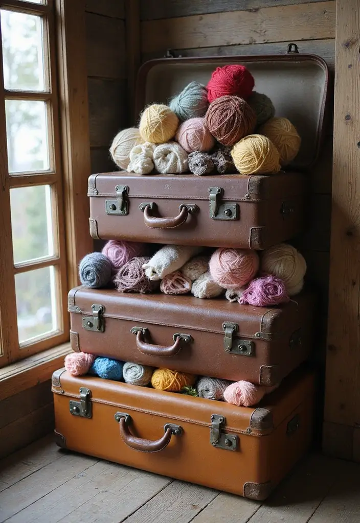 25 Yarn Storage Ideas for Craft Lovers - 7. Vintage Suitcases