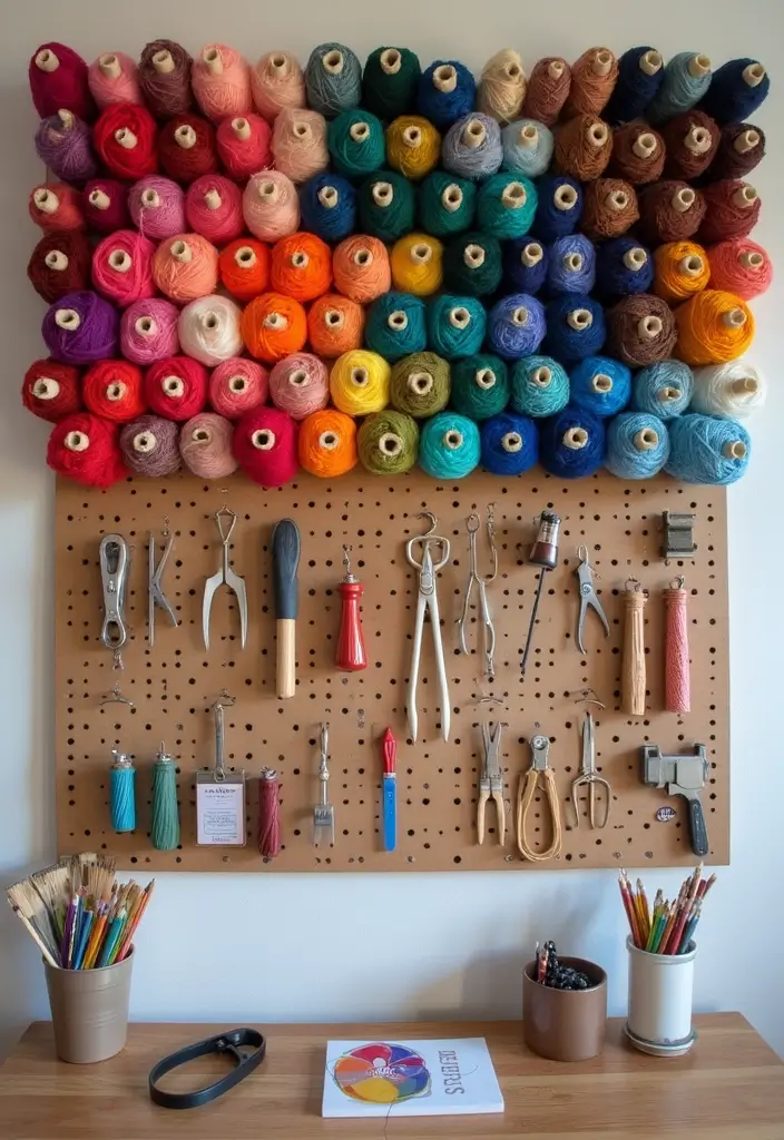 25 Yarn Storage Ideas for Craft Lovers - 8. Pegboard Yarn Wall