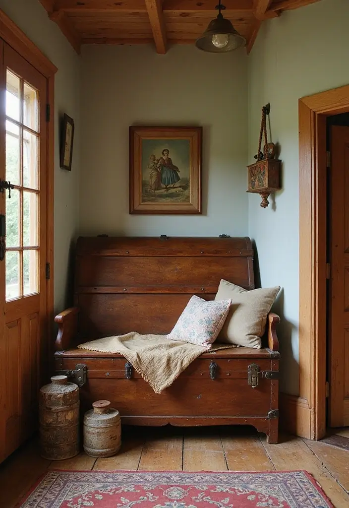 27 Entryway Bench Storage Ideas That Save Space 12 27 Entryway Bench Storage Ideas That Save Space - 12. Vintage Trunk Bench