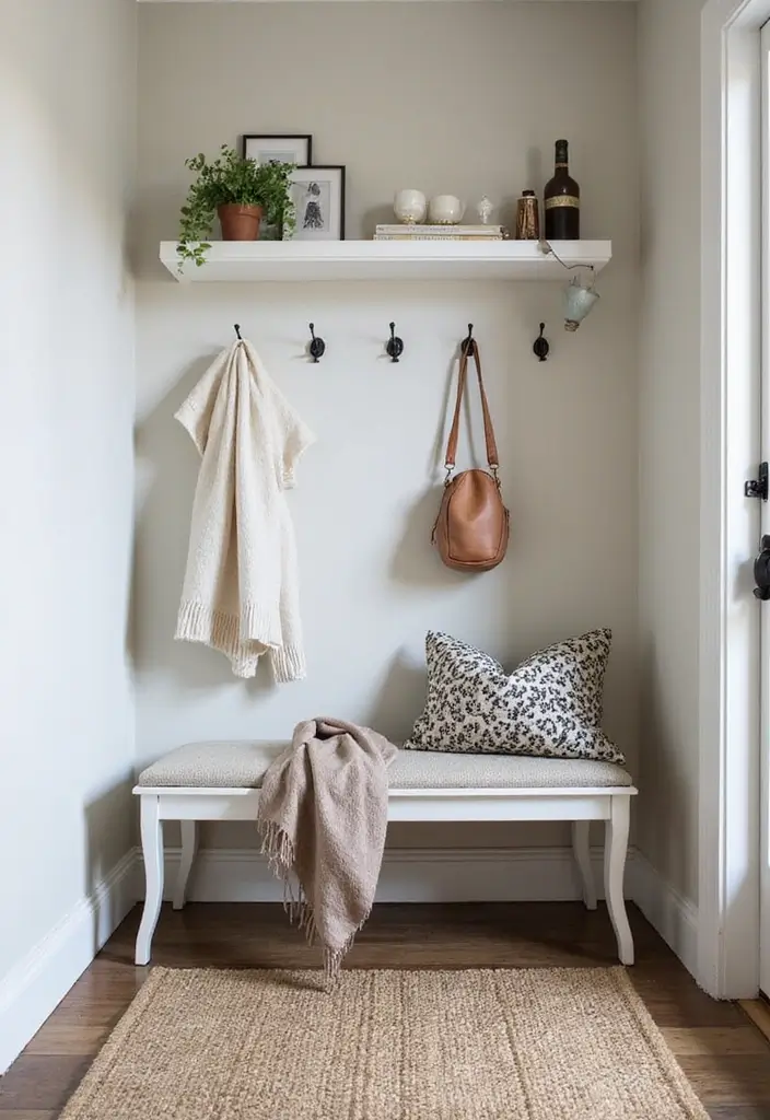 27 Entryway Bench Storage Ideas That Save Space 22 27 Entryway Bench Storage Ideas That Save Space - 22. Compact Bench with Hooks