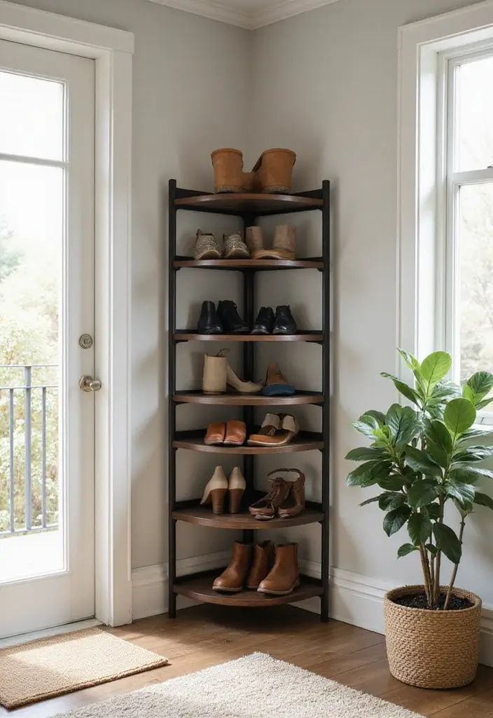 27 Entryway Shoe Storage Ideas That Save Space 10 27 Entryway Shoe Storage Ideas That Save Space - 10. Corner Shoe Rack