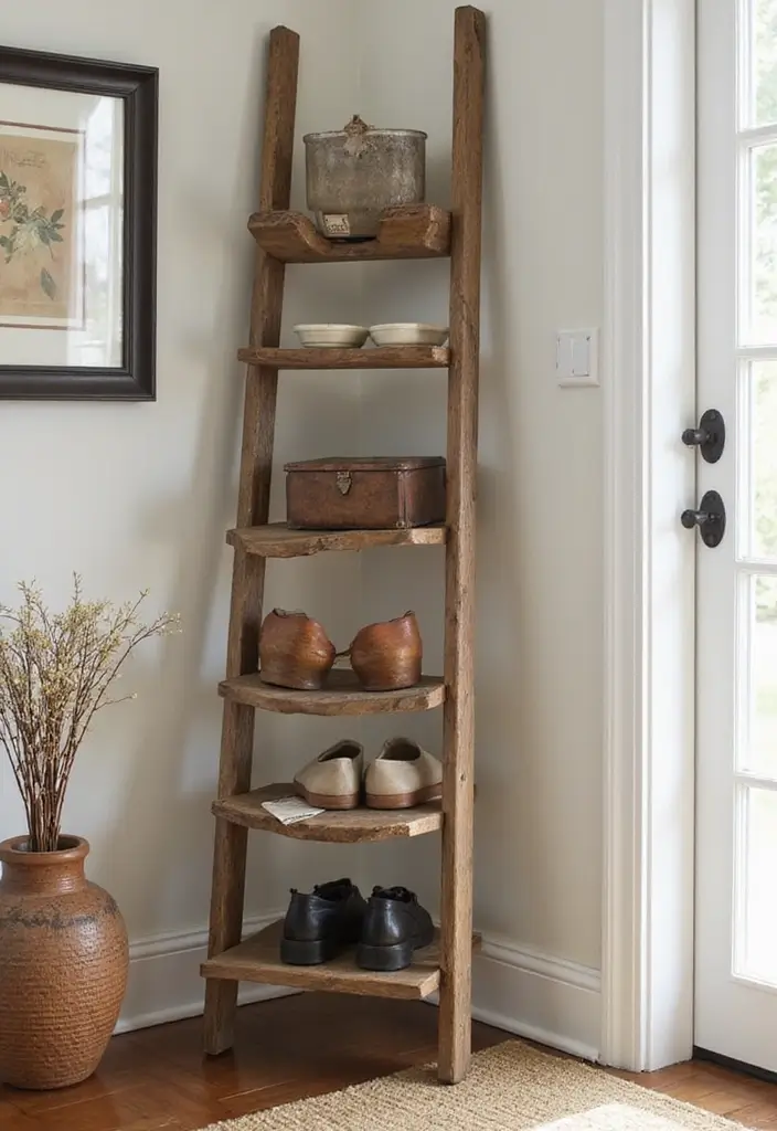 27 Entryway Shoe Storage Ideas That Save Space 24 27 Entryway Shoe Storage Ideas That Save Space - 24. Decorative Ladder Storage