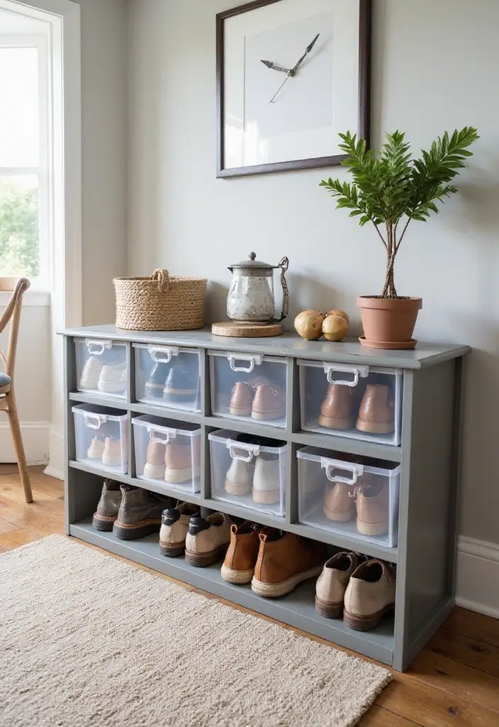 27 Entryway Shoe Storage Ideas That Save Space 25 27 Entryway Shoe Storage Ideas That Save Space - 25. Clear Shoe Totes