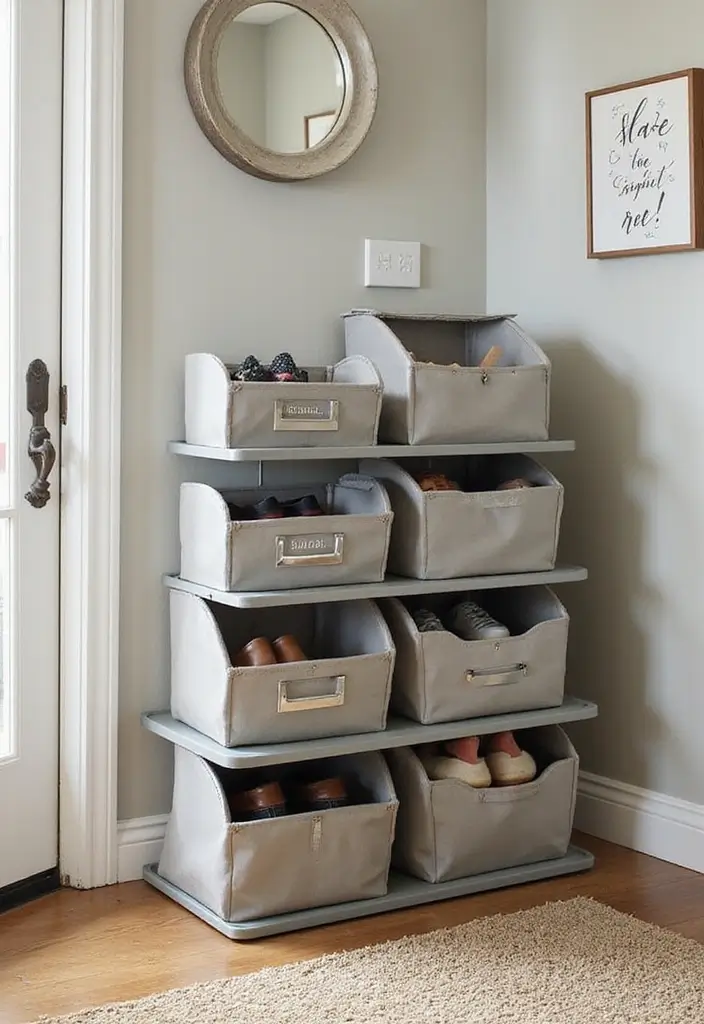 27 Entryway Shoe Storage Ideas That Save Space 4 27 Entryway Shoe Storage Ideas That Save Space - 4. Stackable Storage Bins