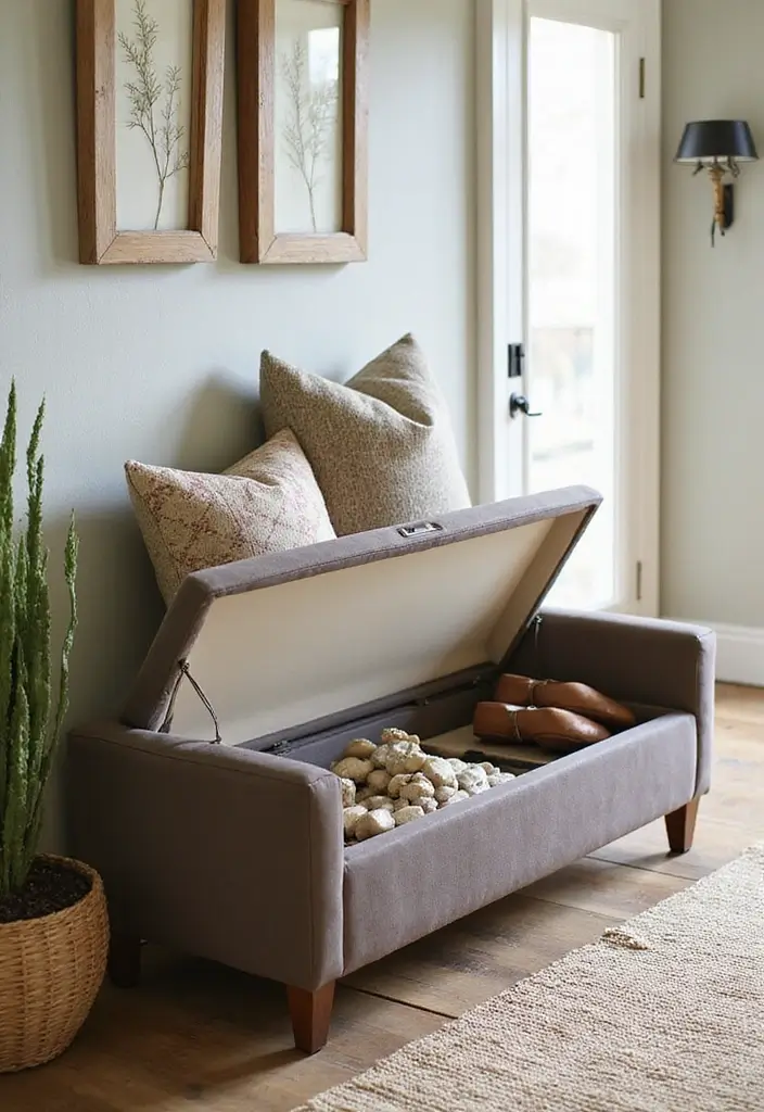27 Entryway Shoe Storage Ideas That Save Space 6 27 Entryway Shoe Storage Ideas That Save Space - 6. Multi-Functional Ottoman
