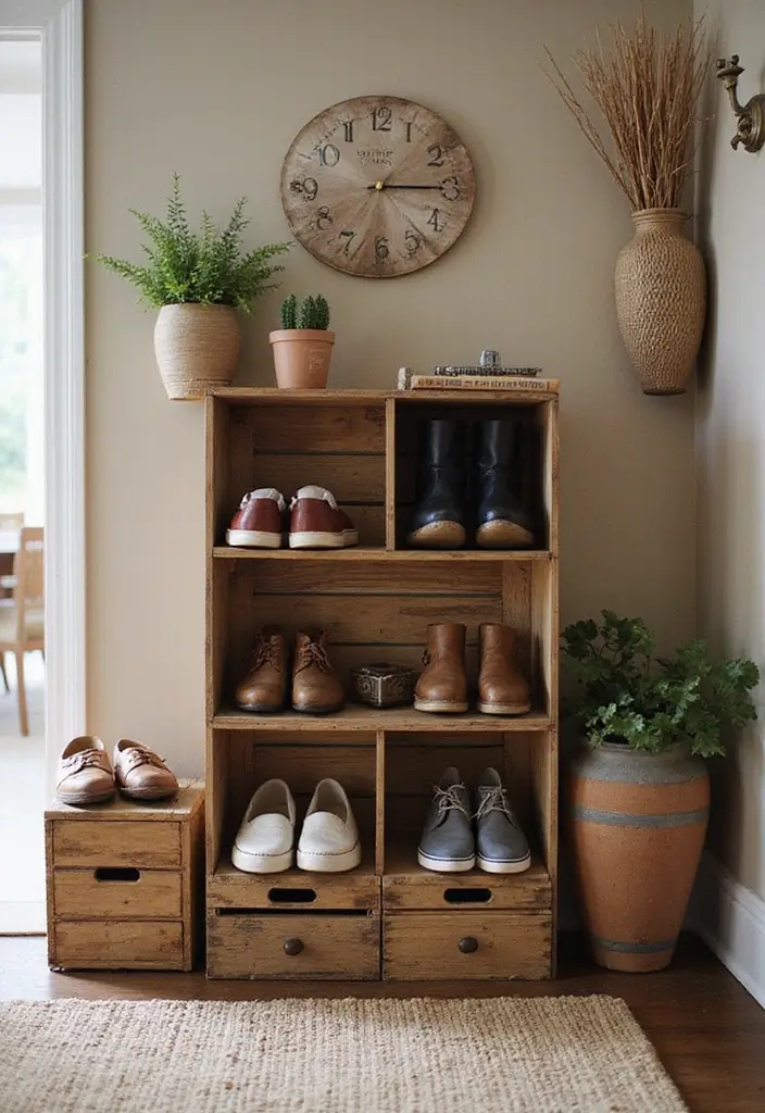 27 Entryway Shoe Storage Ideas That Save Space 7 27 Entryway Shoe Storage Ideas That Save Space - 7. Rustic Wooden Crates