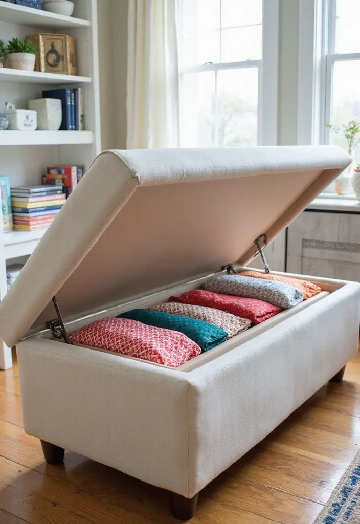 27 Fabric Storage Ideas for Sewing and Crafts 14 27 Fabric Storage Ideas for Sewing and Crafts - 14. Ottoman Storage