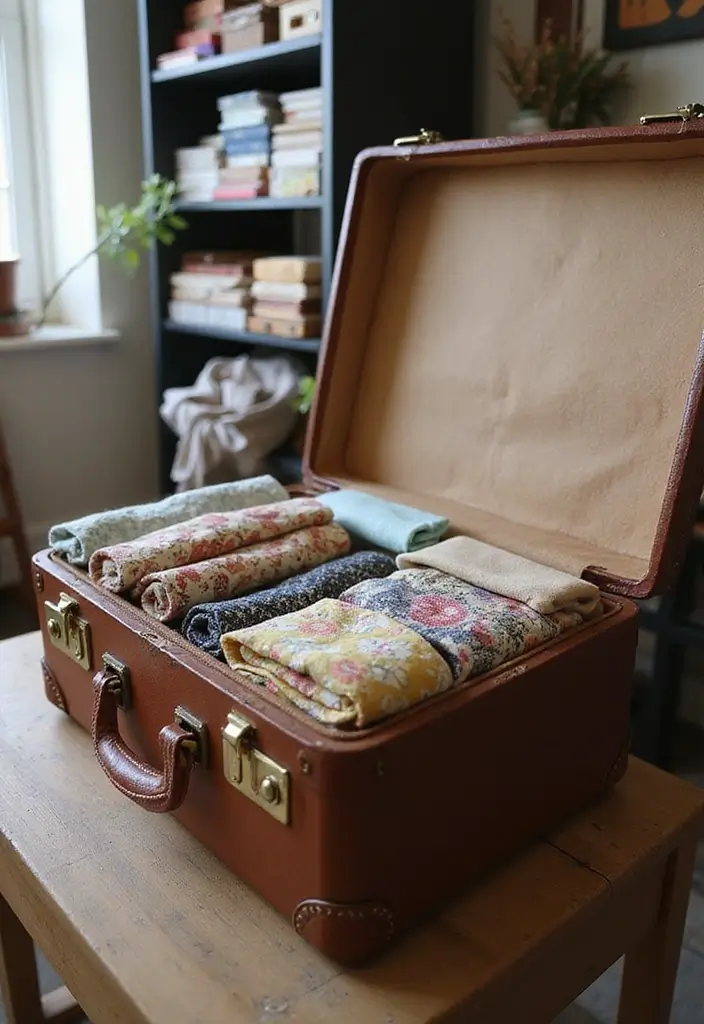 27 Fabric Storage Ideas for Sewing and Crafts 16 27 Fabric Storage Ideas for Sewing and Crafts - 16. Suitcase Storage