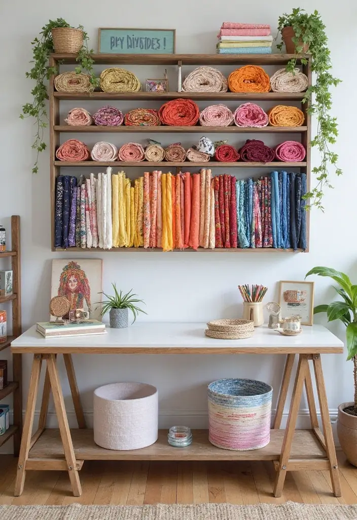 27 Fabric Storage Ideas for Sewing and Crafts 21 27 Fabric Storage Ideas for Sewing and Crafts - 21. Wall Shelves for Fabric Rolls