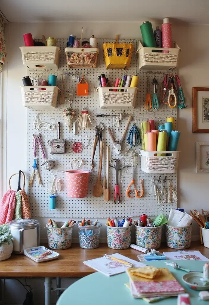 27 Fabric Storage Ideas for Sewing and Crafts 6 27 Fabric Storage Ideas for Sewing and Crafts - 6. Pegboard Storage