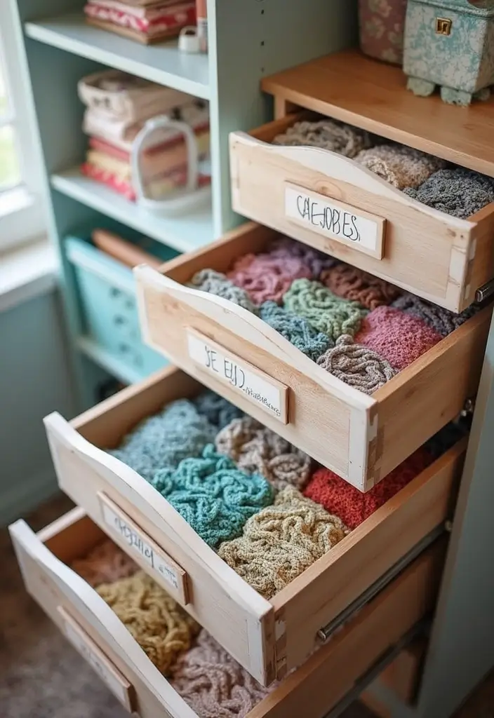 27 Fabric Storage Ideas for Sewing and Crafts 7 27 Fabric Storage Ideas for Sewing and Crafts - 7. Drawer Storage