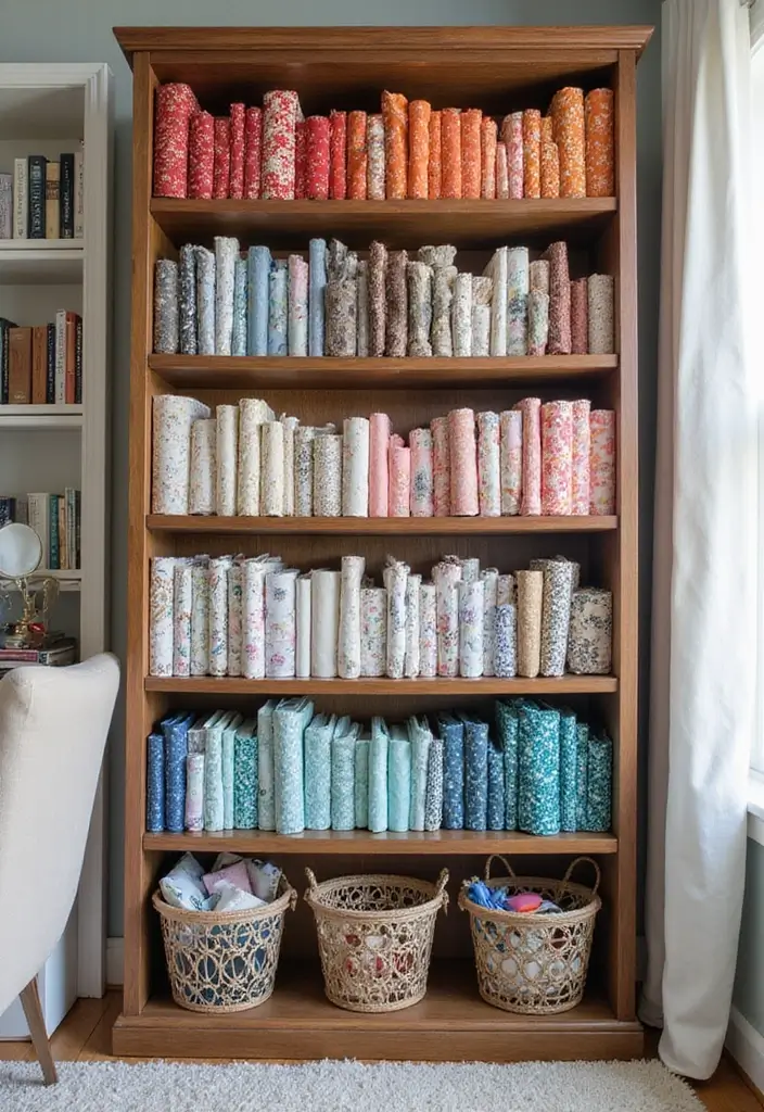 27 Fabric Storage Ideas for Sewing and Crafts 9 27 Fabric Storage Ideas for Sewing and Crafts - 9. Bookshelf Display