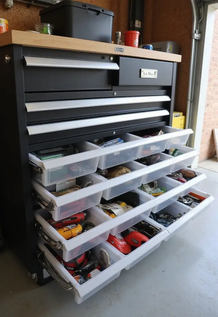 27 Garage Storage Ideas for a Clutter-Free Home 23 27 Garage Storage Ideas for a Clutter-Free Home - 23. Clear Drawer Organizers