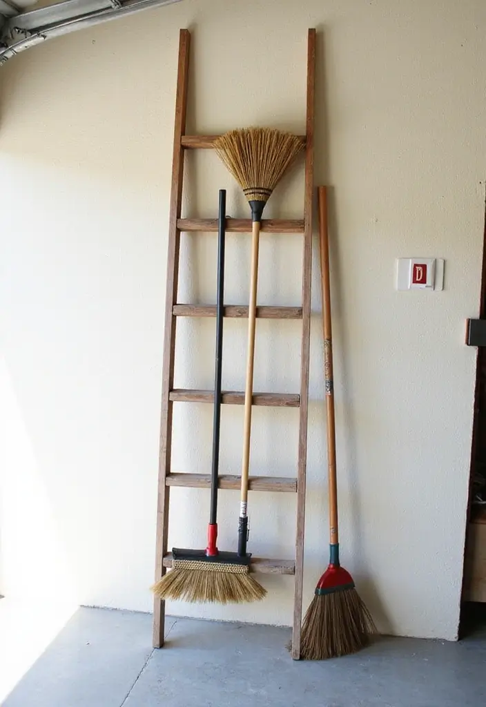 27 Garage Storage Ideas for a Clutter-Free Home 24 27 Garage Storage Ideas for a Clutter-Free Home - 24. DIY Ladder Storage