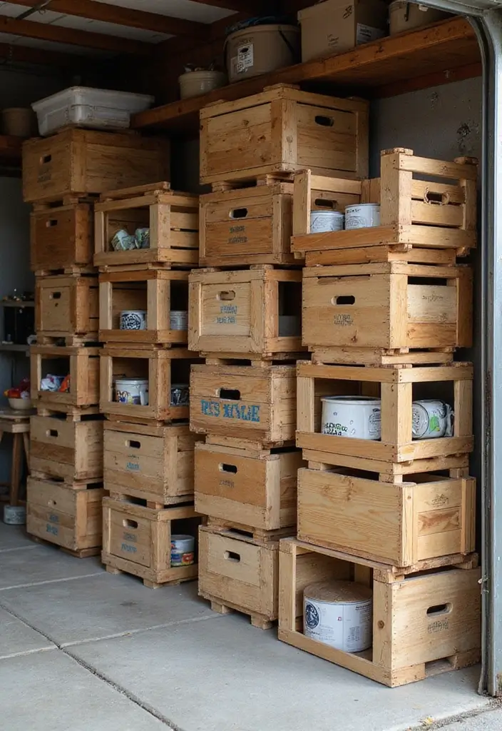 27 Garage Storage Ideas for a Clutter-Free Home 26 27 Garage Storage Ideas for a Clutter-Free Home - 26. Eco-Friendly Wooden Crates