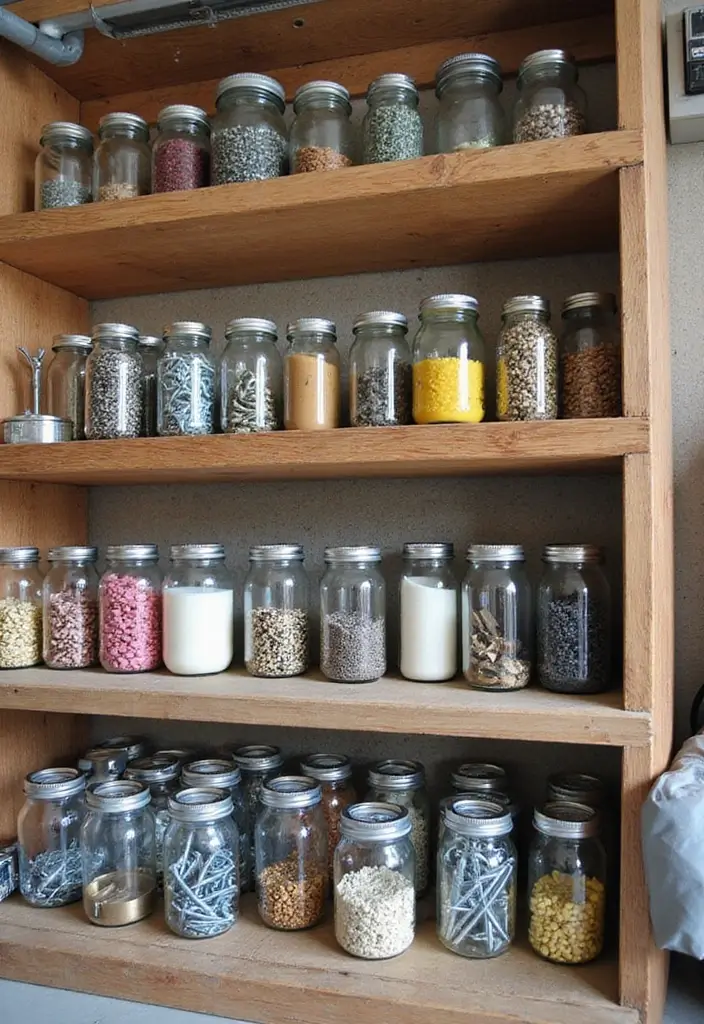 27 Garage Storage Ideas for a Clutter-Free Home 5 27 Garage Storage Ideas for a Clutter-Free Home - 5. Repurposed Jars for Small Items