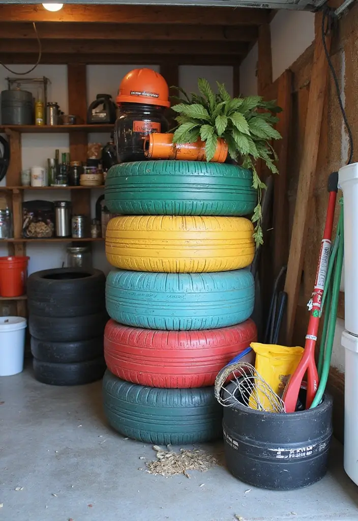 27 Garage Storage Ideas for a Clutter-Free Home 6 27 Garage Storage Ideas for a Clutter-Free Home - 6. Recycled Tire Storage Solutions