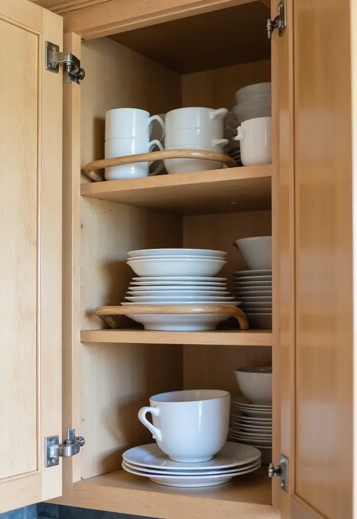 27 Kitchen Cabinet Organization Ideas That Make Cooking Easier - 15. Utilize Shelf Risers