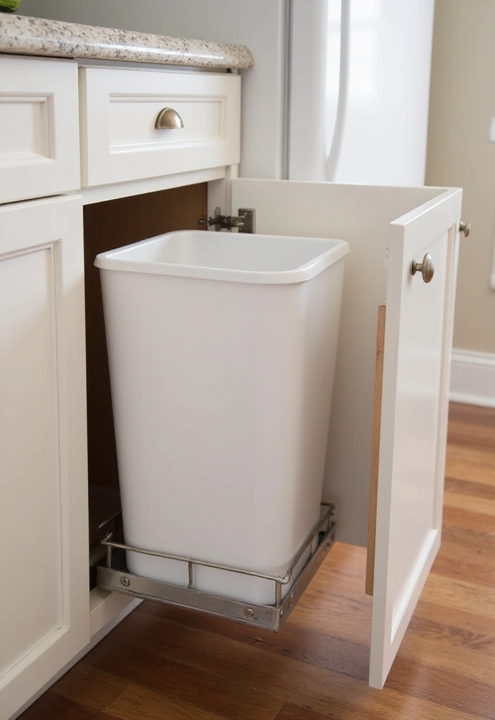 27 Kitchen Cabinet Organization Ideas That Make Cooking Easier - 16. Incorporate a Pull-Out Trash Can