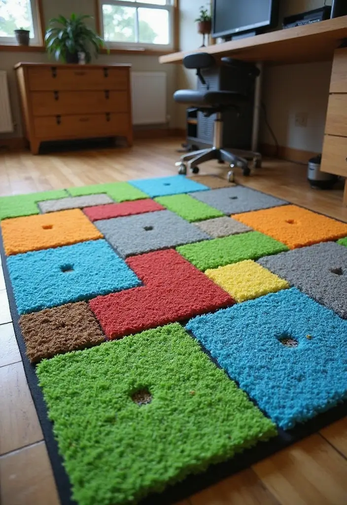 27 Minecraft Storage Room Ideas Gamers Will Love - 13. Minecraft Block Pattern Rugs