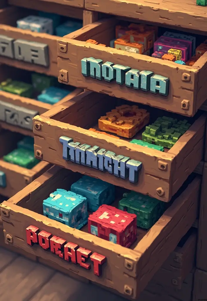 27 Minecraft Storage Room Ideas Gamers Will Love - 9. Pixel Art Drawer Labels