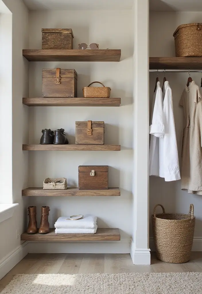 27 Small Closet Organization Ideas That Actually Work - 1. Use Floating Shelves