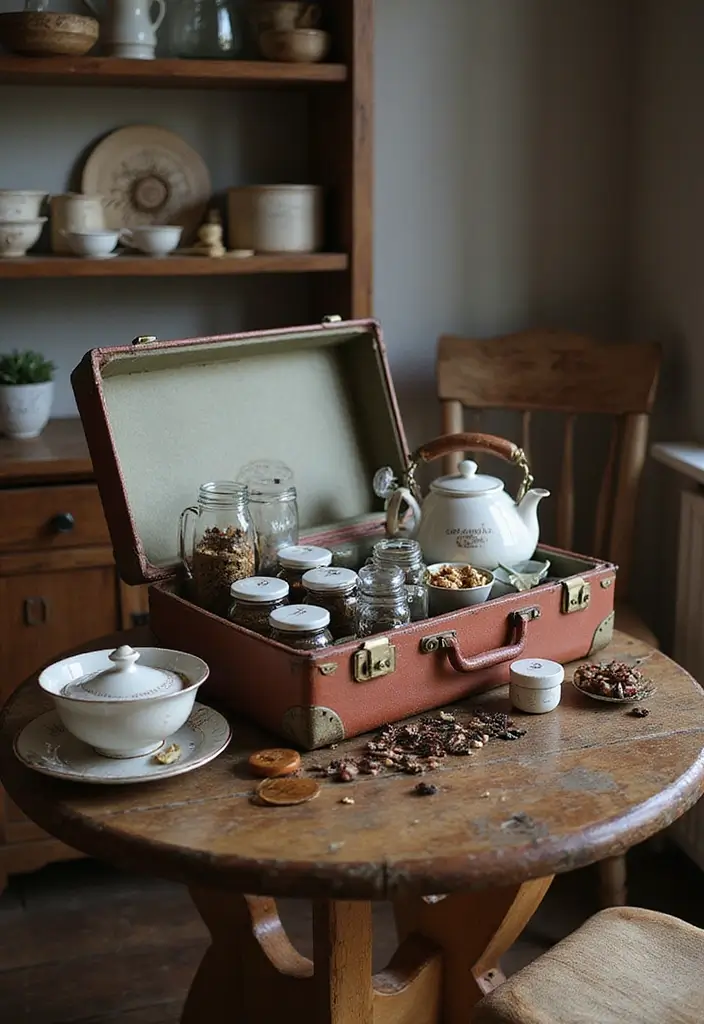 27 Tea Organization Ideas for Every Tea Lover - 8. Vintage Suitcase Tea Caddy