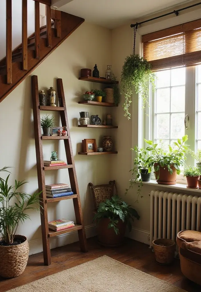 27 Under Stairs Storage Ideas That Maximize Every Inch - 11. Vintage Ladder Display